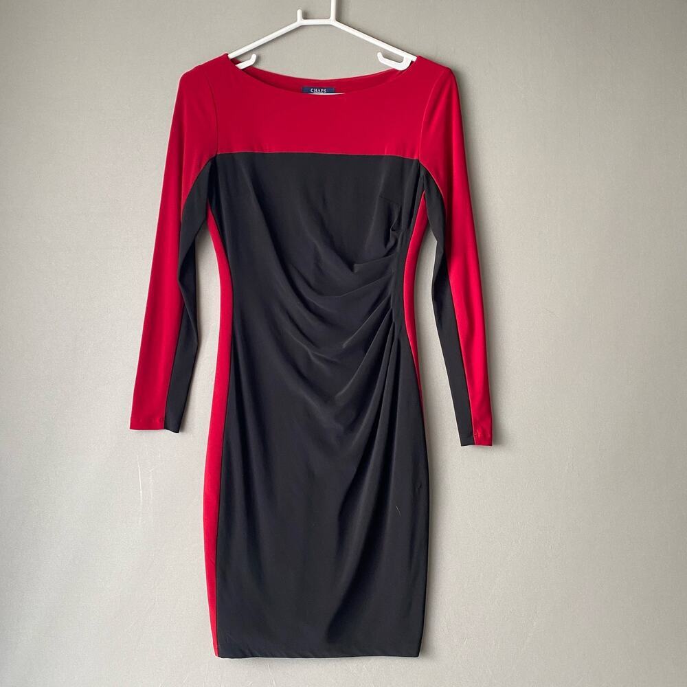 Chaps sz S red black color block‎ long sleeve sheath dress